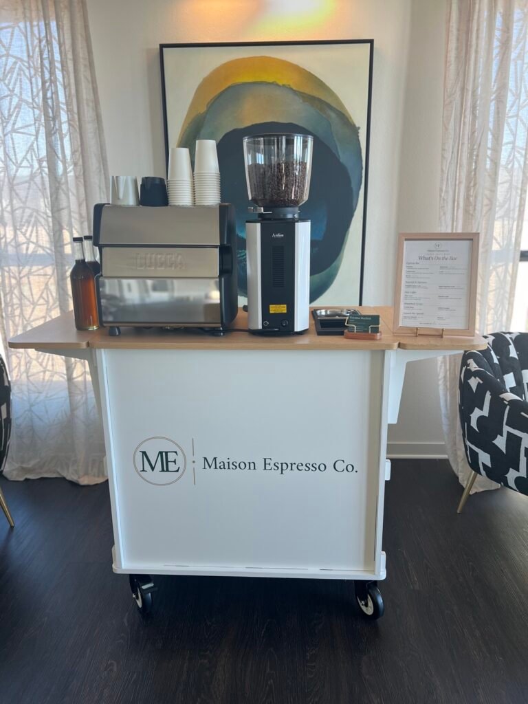 Maison Espresso Co. mobile coffee cart styled for an upscale private event